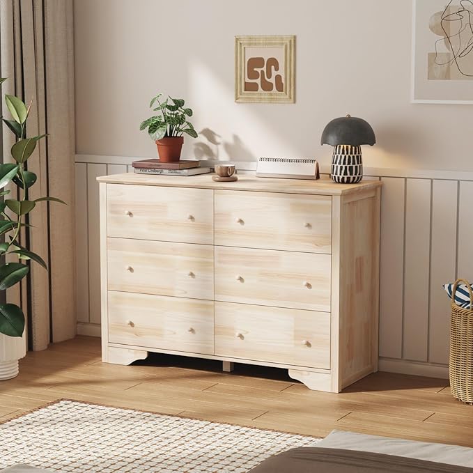 VINGLI 6 Drawer Dresser with Unfinished Solid Wood