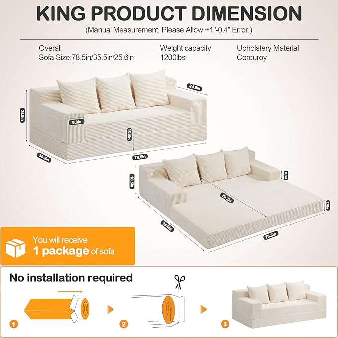 Erament Convertible Futon Sofa Bed Couch, Compression Boneless Floor Couch Sofa