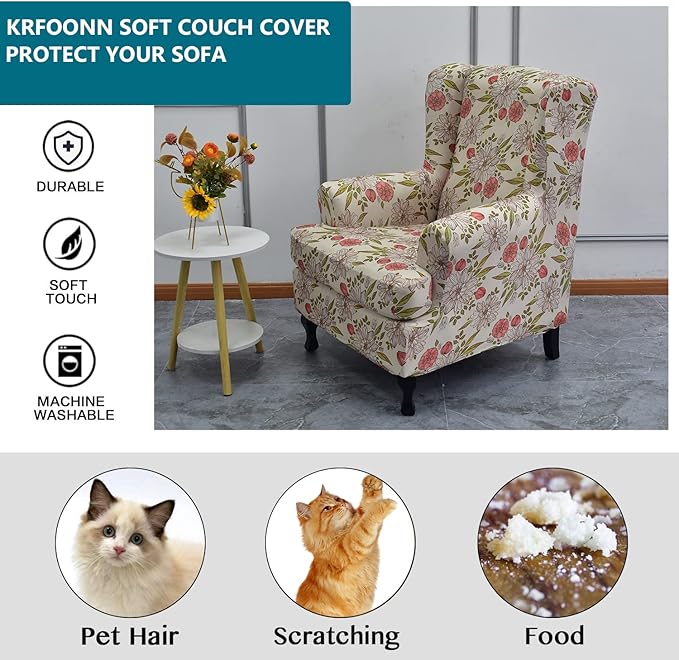KRFOONN Wingback Chair Covers Slipcovers 2 Piece Stretch Wing Chair Covers