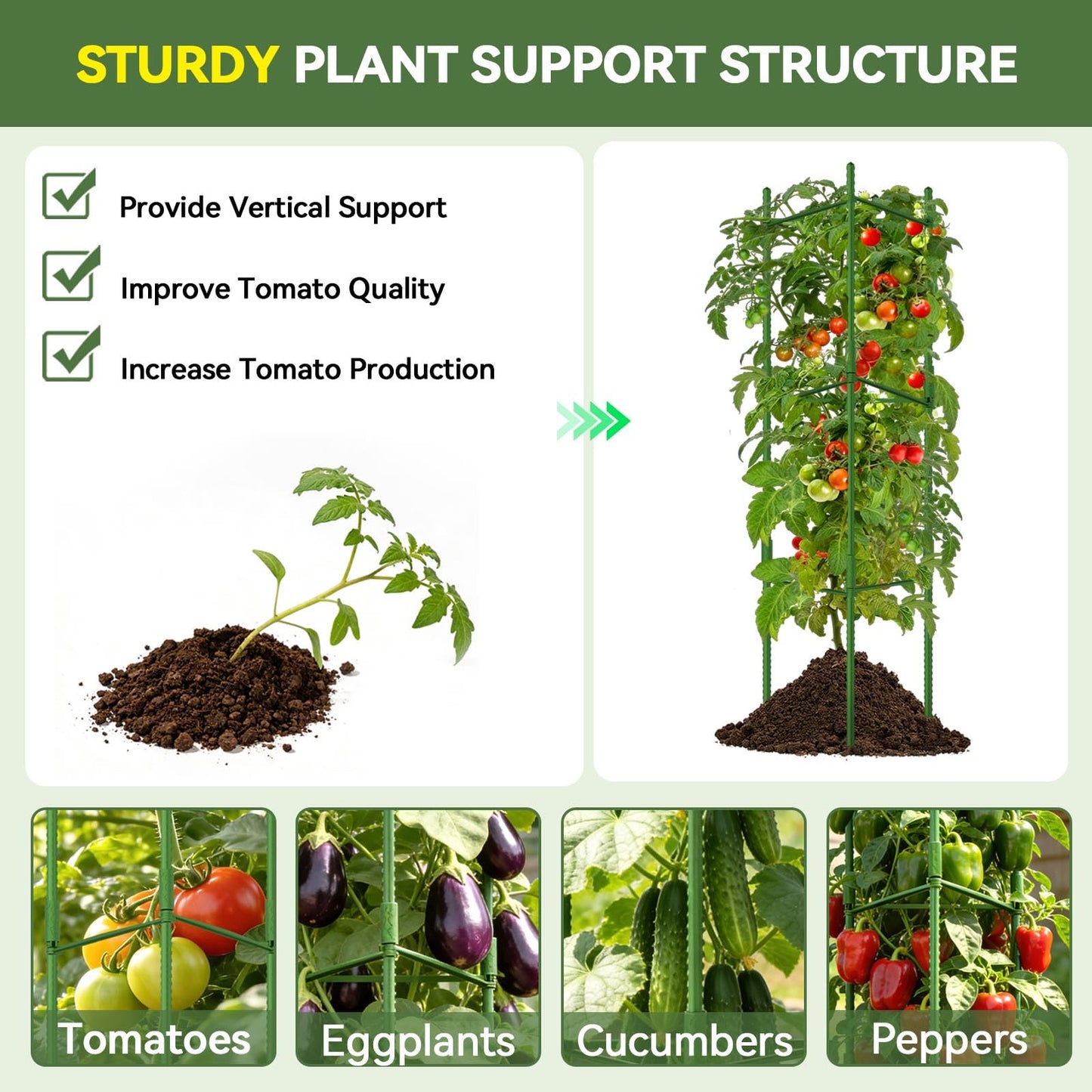Halatool 2 Pack Tomato Cages for Garden, Up to 48in Adjustable Tomato Cage, Garden Stakes Tomatoe Trellis for Pots, Tomatoes Plant Support for Raised Garden Bed & Climbing Vegetables Flowers