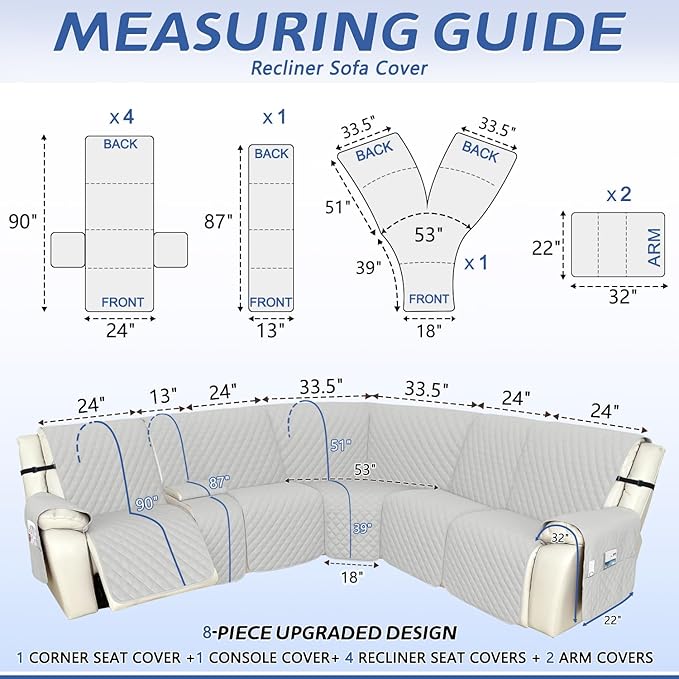 Arfntevss Recliner Sectional Couch Covers 1OO% Waterproof L Shape Sofa Cover