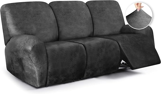 ANARACHON Leather Look Recliner Couch Cover, 8-Pieces Stretch Recliner Sofa