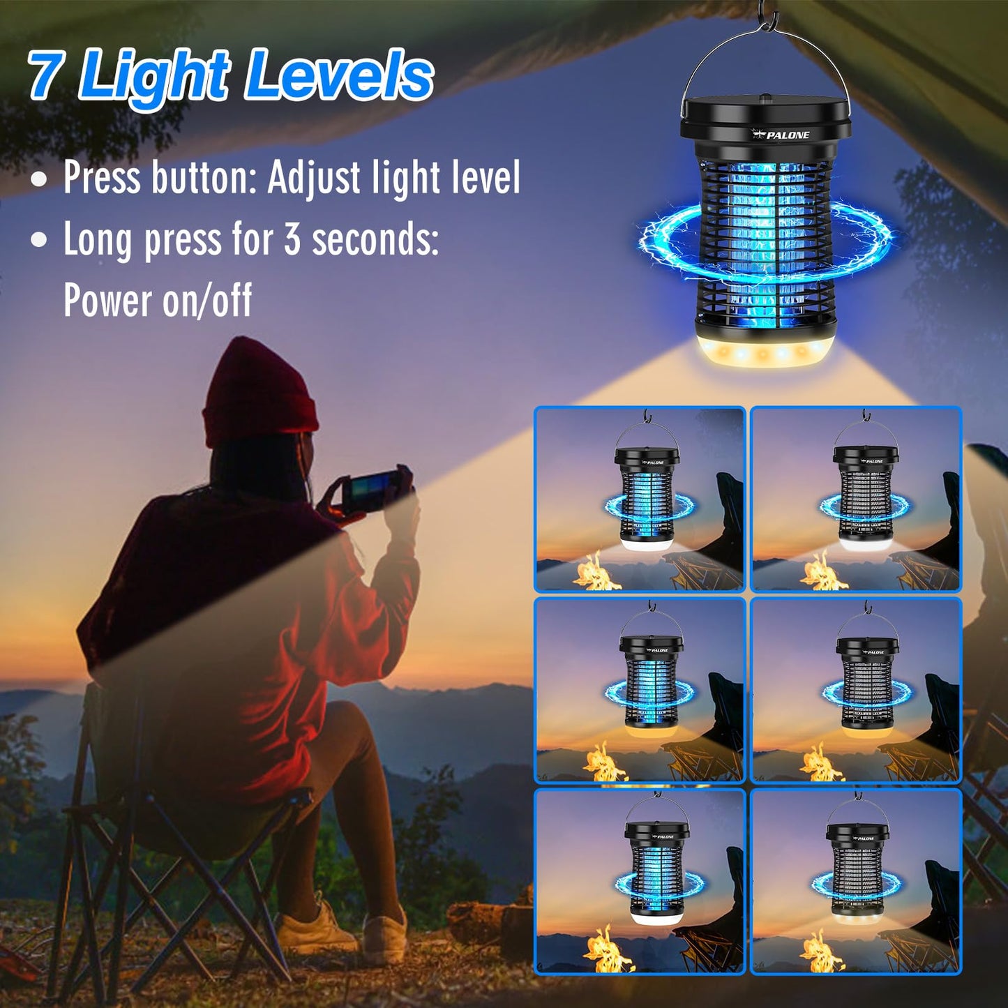 PALONE Solar Bug Zapper Outdoor, Detachable Solar Mosquito Zapper, Insect Zapper Indoor with LED Light, 4500V Fly Zapper 4 in 1 Electric Bug Zapper for Outdoor Camping Patio Garden Mosquito Killer