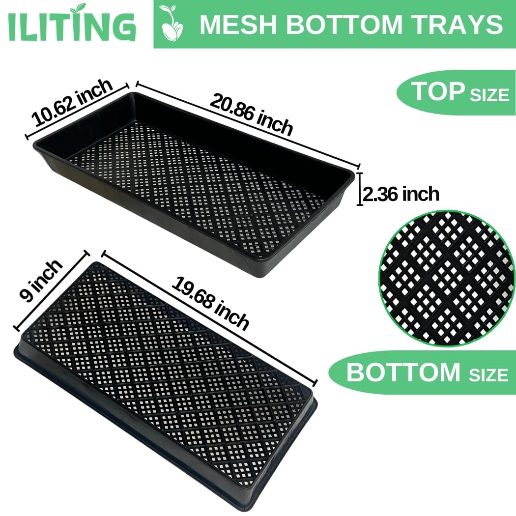 ILITING 1020 Mesh Tray Soil Blocking Tray 1020 Trays Seedling Starter Trays 10 Pack Black 10x21 Inches for Microgreens Hydroponic