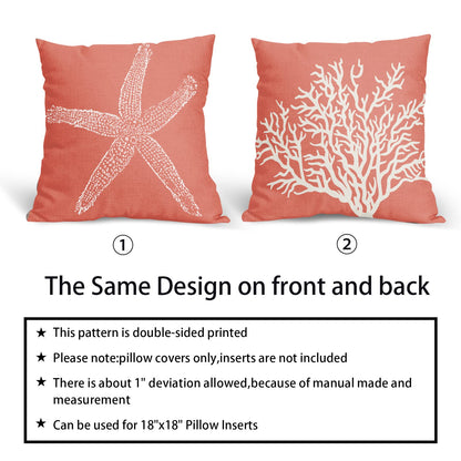 Coastal Coral Throw Pillow Covers 20x20 Inch Set of 2 Starfish Beach Nautical Pillow Covers Summer Farmhouse Pillowscase Linen Square Cushion Covers for Sofa Couch Bedroom Living Room Home Decoration
