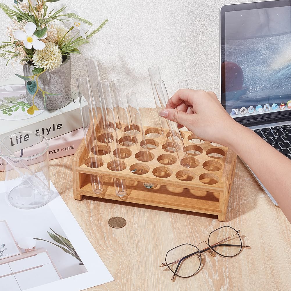 UNICRAFTALE Wooden Test Tube Rack 24-Holes Bamboo Multi-Use Cylinder Tube Display Racks Rectangle Razors Pencils Art Brushes Holder for Laboratory Home Crafting Potted Plant 9.06"x5.63"x3.15"