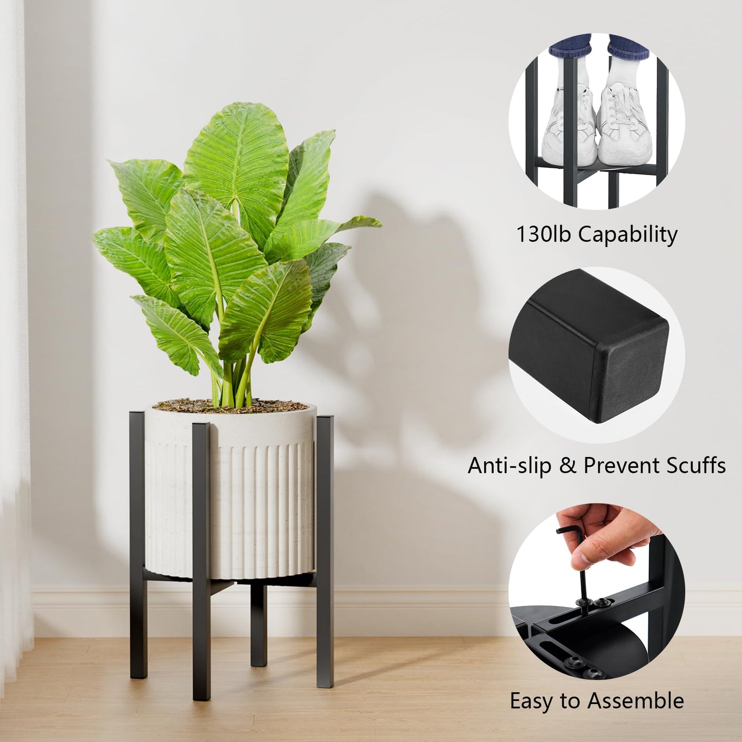 Linpla Adjustable Metal Plant Stand Indoor Outdoor - Fits 8 to 12 Inches Pots - Mid Century Modern Planter Stand Single Floor Flower Pot Holder Home Decor for Gardening Gifts