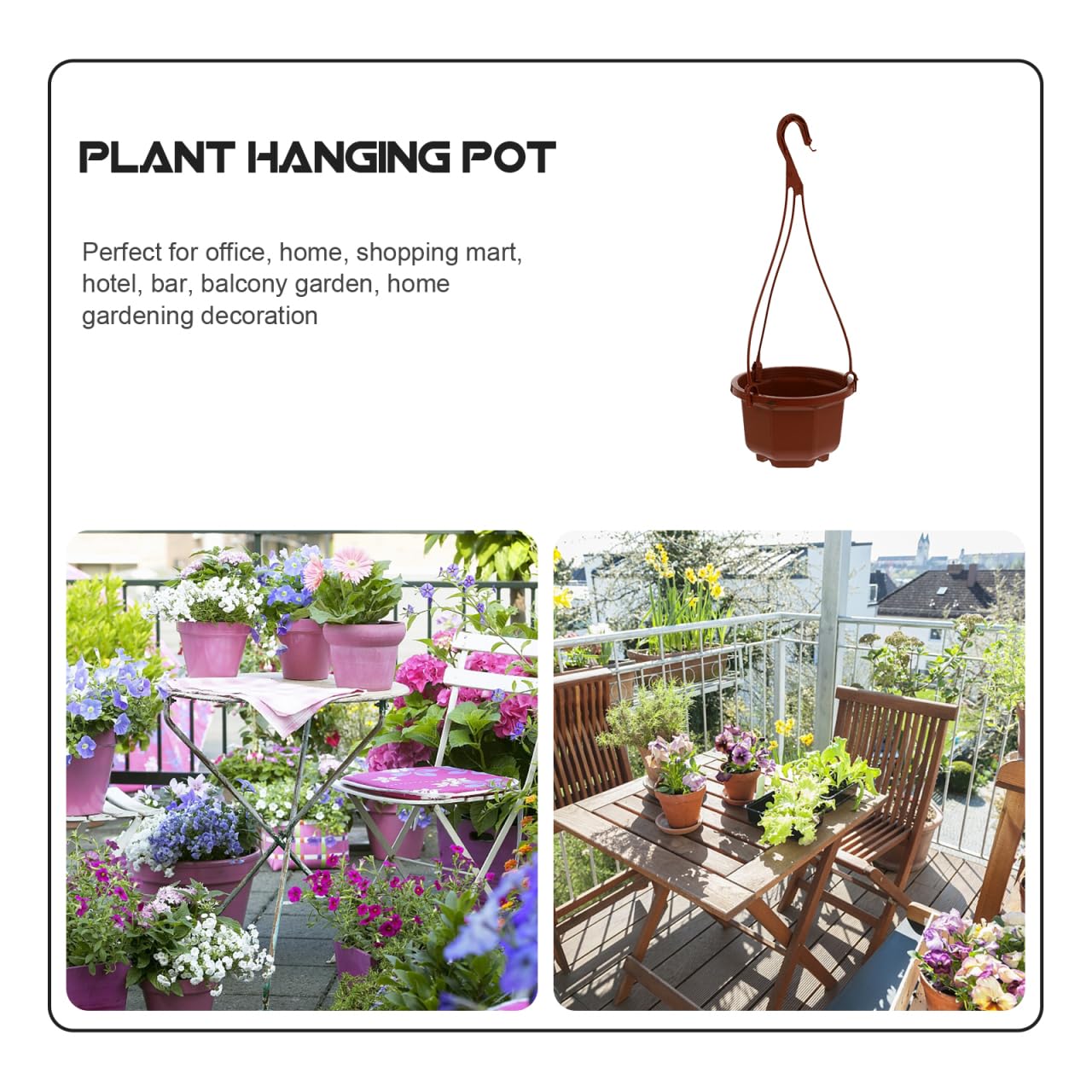 Wakauto 6Sets Plastic Hanging Flowerpots - Metal Hook & Chain Planters with Drainage Holes & Non-Slip Feet, Breathable for Succulents & Orchids, Indoor/Outdoor Home & Garden Use