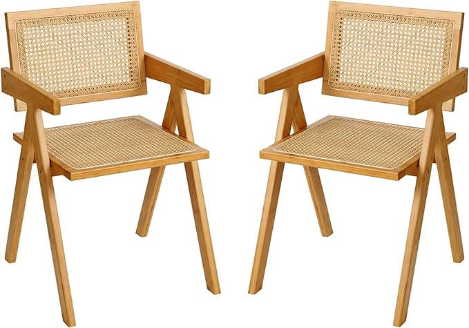 Furlide Rattan Dining Chairs Set of 2, Modern Mid Century Accent Chairs