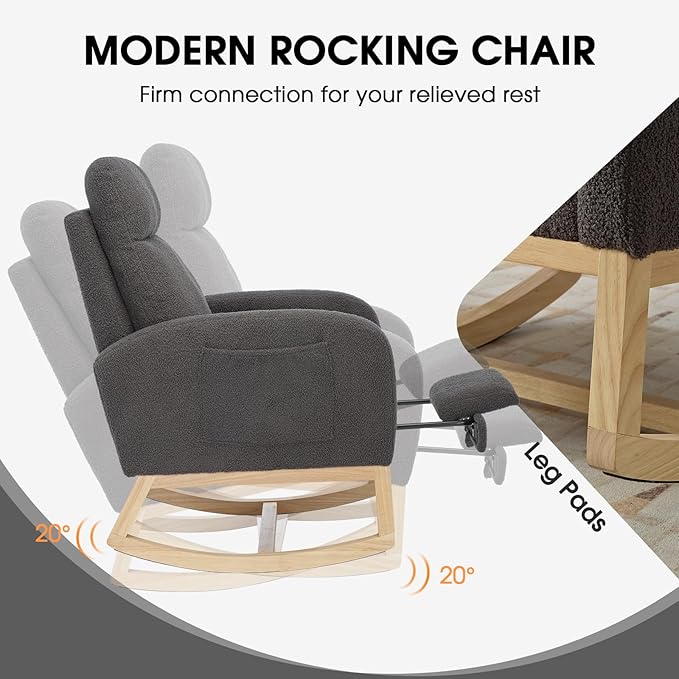 NIOIIKIT Modern Nursery Rocking Chair, Teddy Upholstered Rocking Chair
