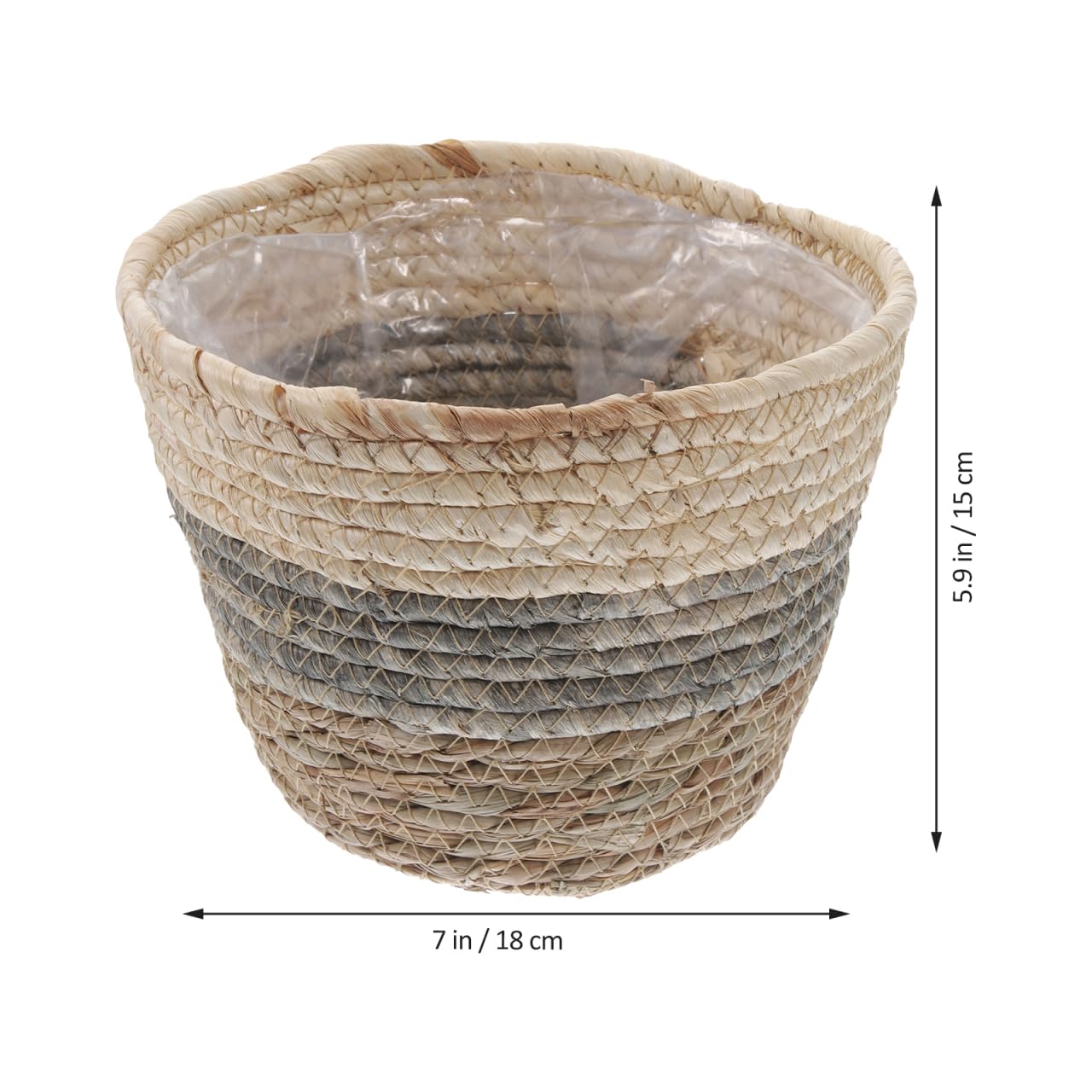 Healeved 2PCS Seagrass Plant Basket with Liner for Indoor Plants Rattan Pots 6inch Weaving Straw Planter Baskets Wicker Small Rustic Decorative Flower Pots for Desktop