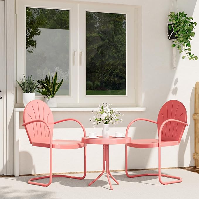 Patio Bistro Set Retro Metal Outdoor Seating Conversation 3 Pieces, 2 C-Spring