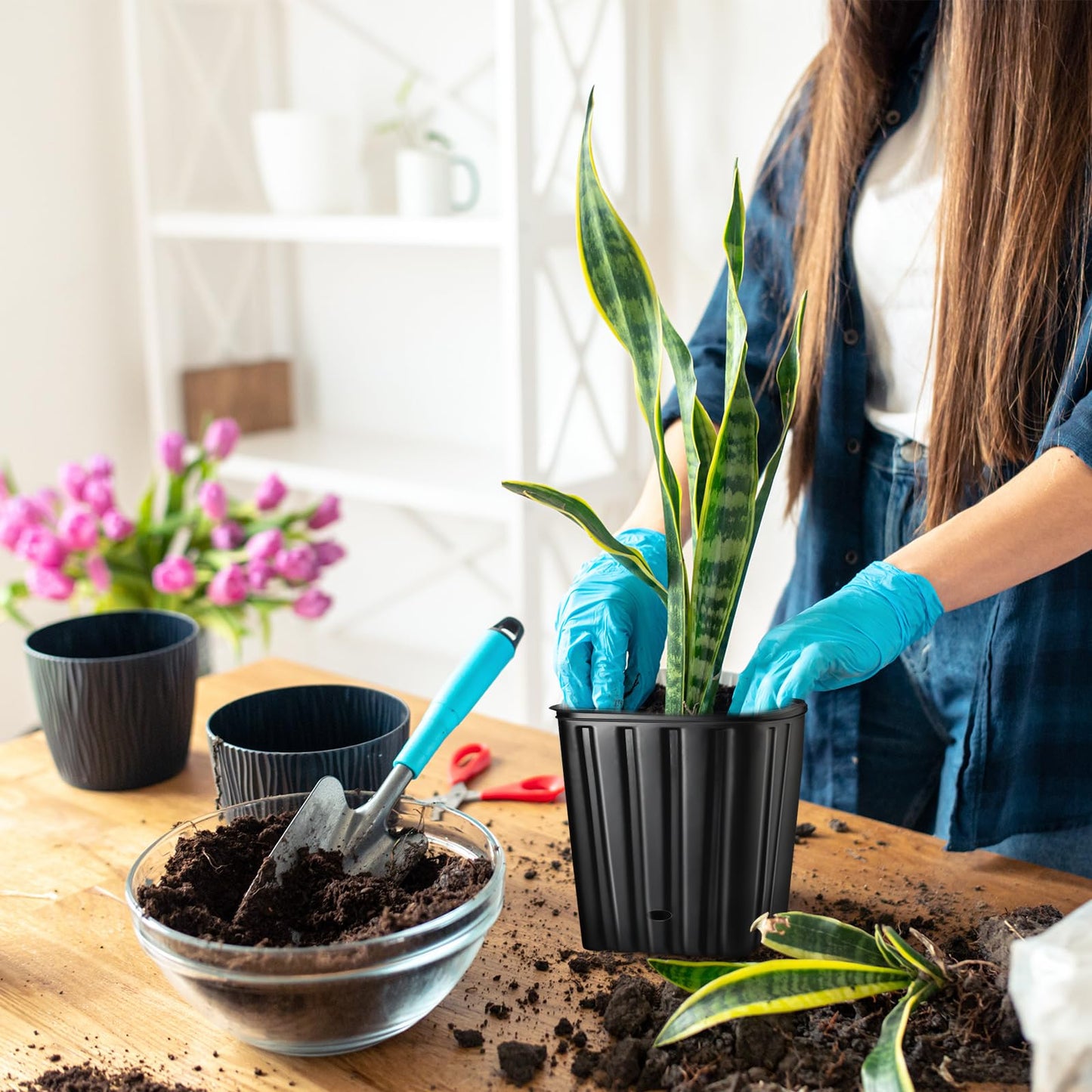 Dandat 100 Pcs Tall Tree Pots, Plastic Deep Plant Nursery Pots, Tall Seedling Flower Plant Container Starting Pots with Drainage Holes for Indoor Outdoor Gardening (5 Size 7.6"+9.8"+11"+11.4"+12.2"H)