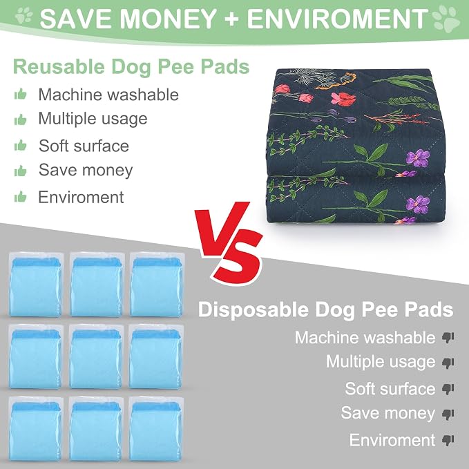 Washable Pee Pads for Dogs, 2 Pack Super Absorbent pee pads for dogs Reusable pee pads for dogs large 100% Waterproof puppy pads pet training pads for Potty, Playpen, Crate, Sofa, Car, 18'' x 24''