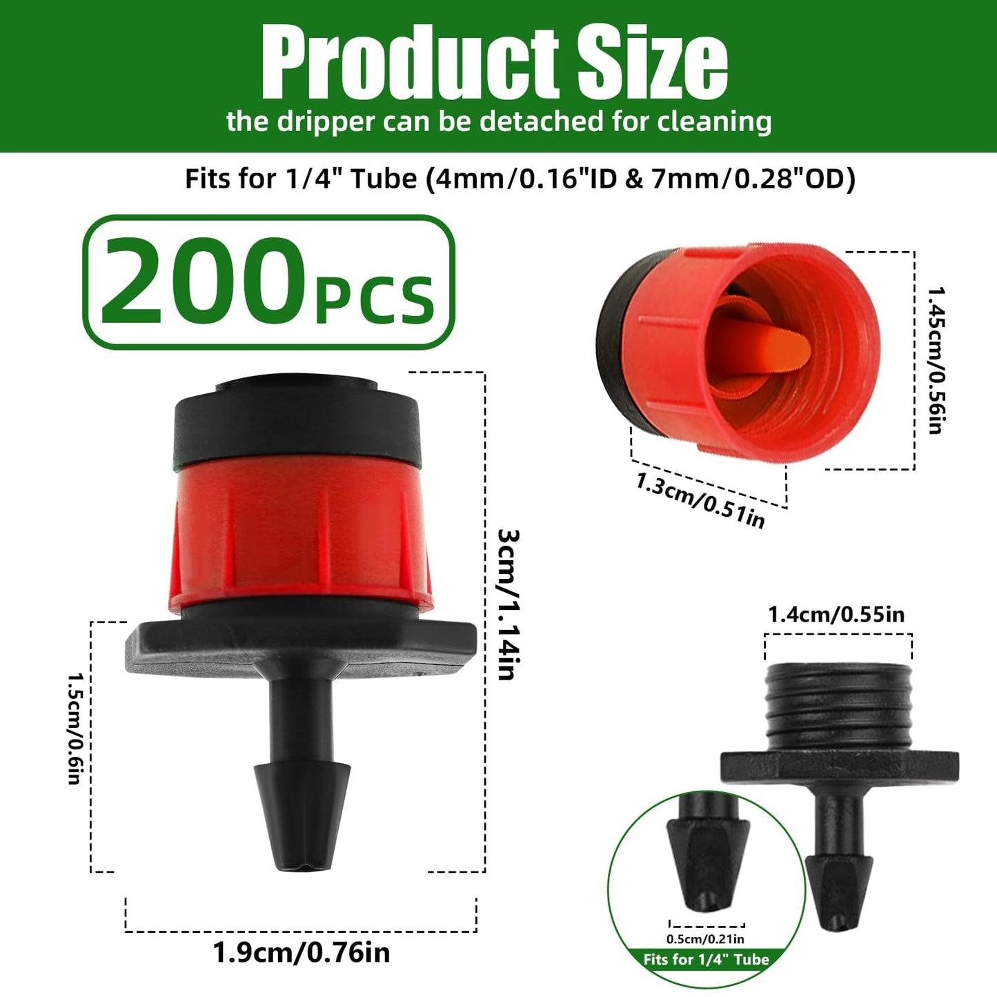 200P 1/4 Inch Adjustable Irrigation Drippers Sprinklers Kalolary Drip Irrigation Emitters for 4/7mm Tube, Adjustable 360 Degree Water Flow Sprayer Sprinklers Drip System Parts for Lawn Yard (Red)