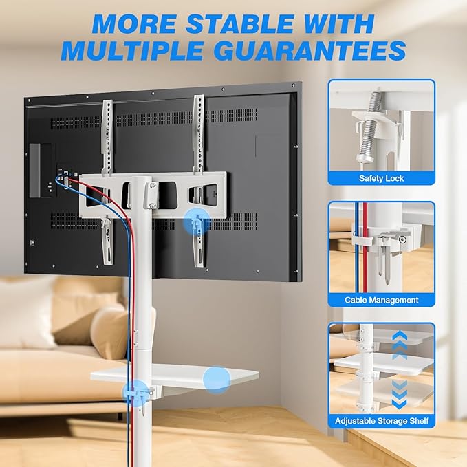 Rolling TV Stand with Shelf for 23-65/32-85 inch TVs up to 88lbs, Portable