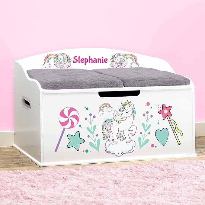 DIBSIES Personalized Creative Wonders Toy Box, Unicorns & Rainbows, 30 x 19.25