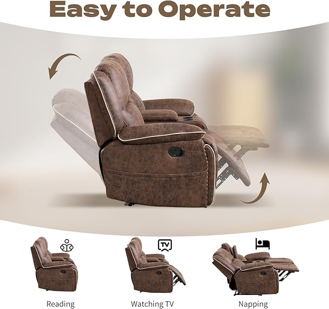 EBELLO Faux Leather Manual Recliner Sofa Set, 1 Seat Reclining Chair and a