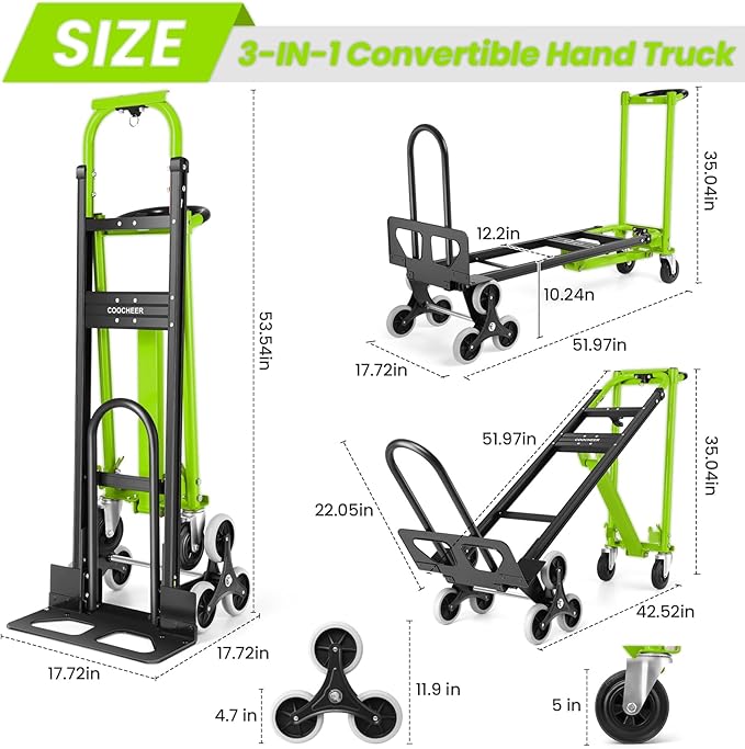 4-in-1 Hand Truck Dolly Heavy Duty Industrial Convertible, 1000 LBS Stair
