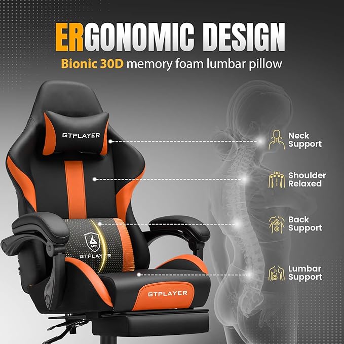 GTPLAYER Gaming Chair with Pocket Spring Cushion, Leather Office Chair with
