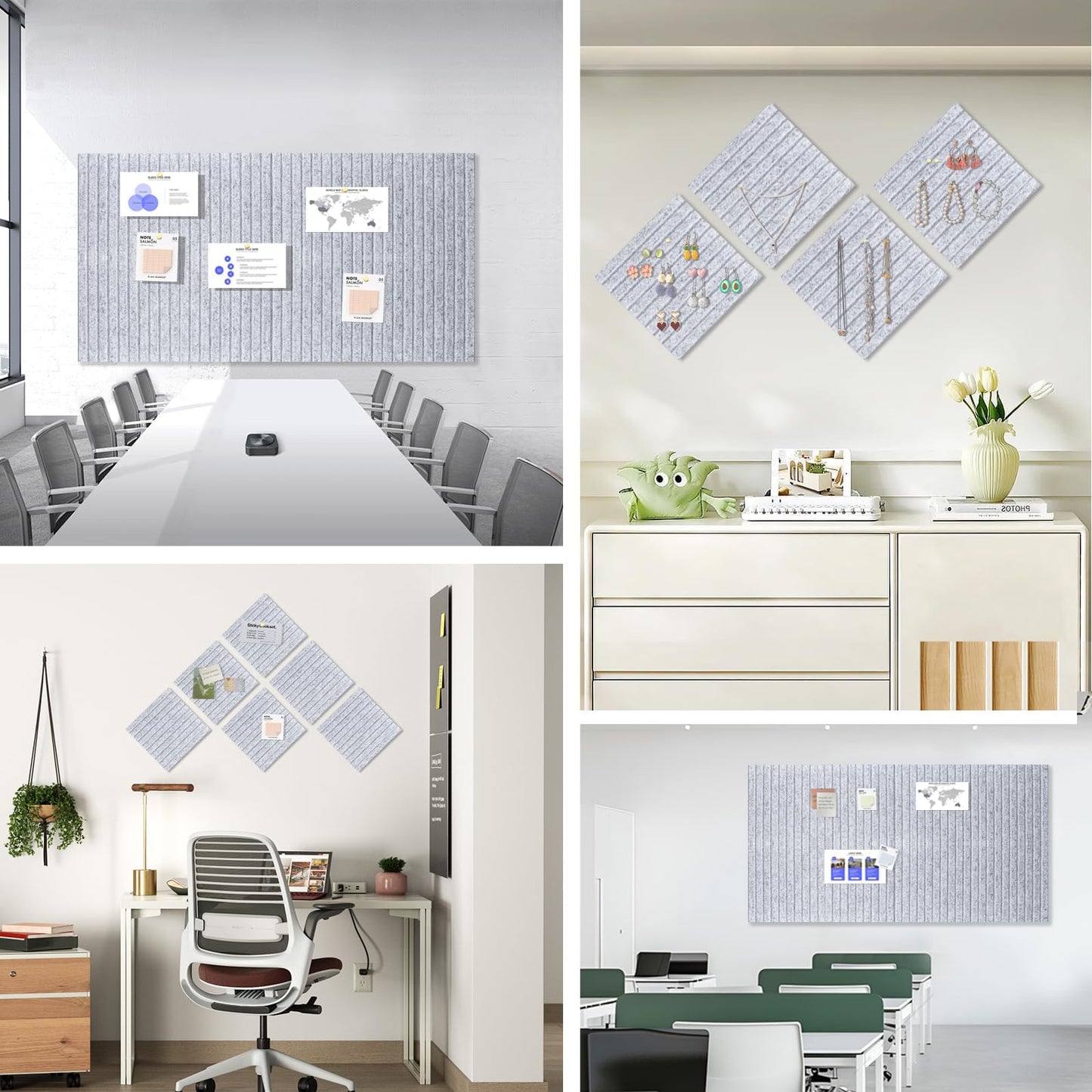 Large Cork Board for Office, 8 Pack Felt Wall Tiles with Slat Wall Paneling and Safe Removable Adhesive Tabs, Felt Bulletin Board Pin Board Cork Boards for Walls - Gray Marble