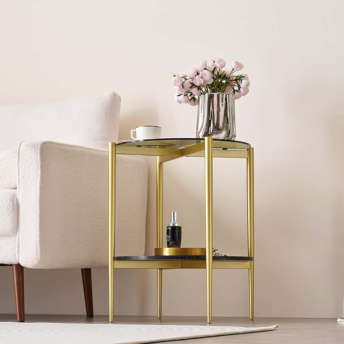 LumFurn Round Glass End Table, Mid-Century Modern Design Sofa Table