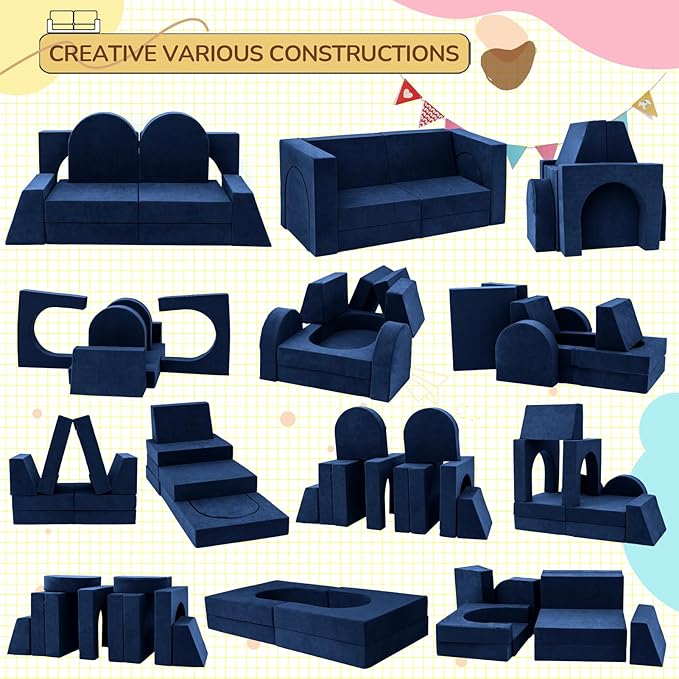 Fvkind 10 Pcs Modular Kids Play Couch, Foam Kids Play Couch