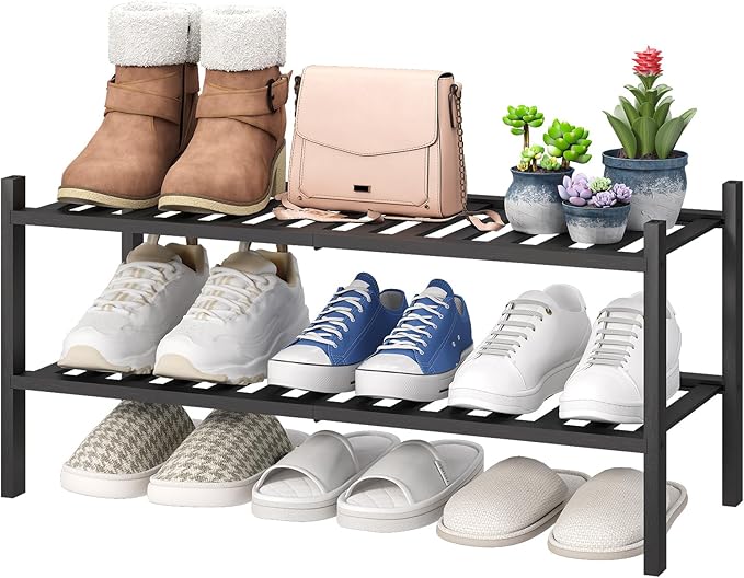viewcare 2-Tier Black Bamboo Shoe Rack