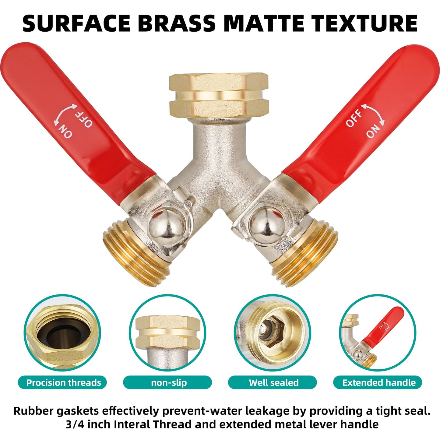 DINGBAI Hose Splitter 2 Way, High Flow Garden Hose Splitter, 3/4” Ght Inlet Brass Heavy Duty Hose Converter, Full Flow water 2 Way Faucet hose splitter, Long Handle Hose Valve Large Outlet.