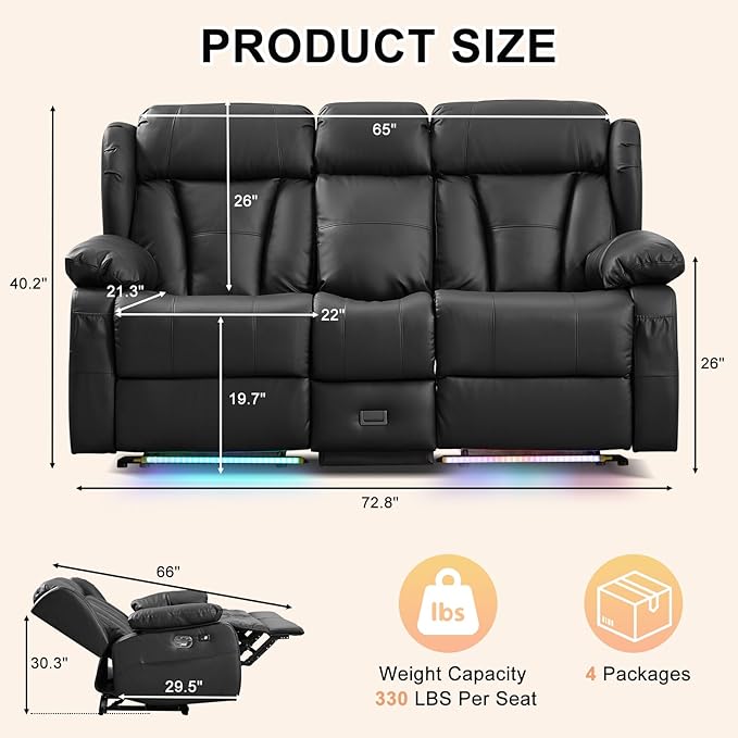 Loveseat Recliner Sofa, RV Recliner Couch, Manual Reclining Loveseat