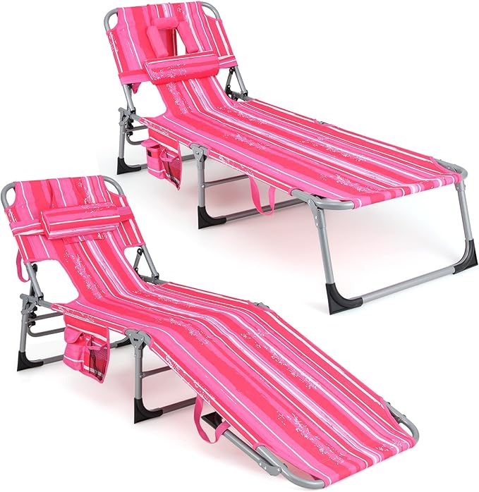 Goplus Tanning Chair, Folding Adjustable Patio Lounge Chair