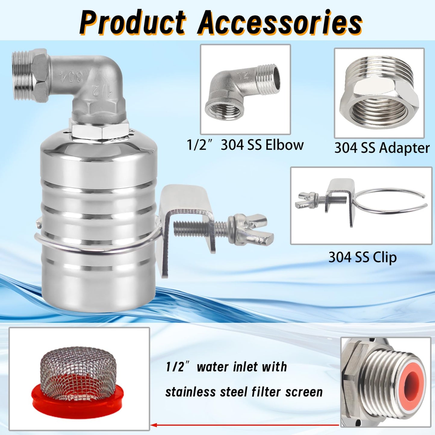 MEUPMEOP 2-Pack Float Valve, 1/2" to 3/4'' 1" 304 Stainless Steel Fully Automatic Water Level Controller Water Float Valve for Water Tank,Pool,Water Tank, Livestock Troughs