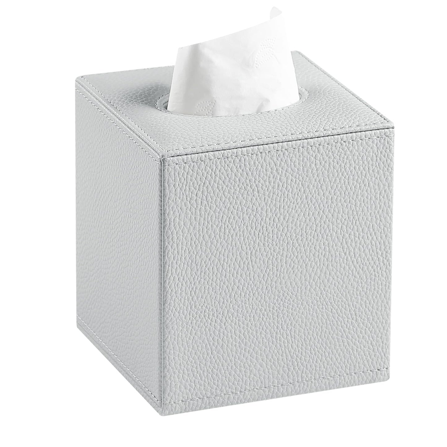JLAMBOM PU Leather Tissue Box Cover Square Tissue Box Holder with Magnetic Closure, Decorative Tissue Holder for Bathroom Bedroom Office (Grey)