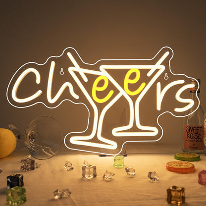 WX&YH Cheers Neon Sign Cocktails Bar Led Sign Cheers Neon Signs for Wall Decor Cocktails Glass Neon Lights Signs for Home Pub Party Club Restaurant Shop Bar Lights Decor Gifts