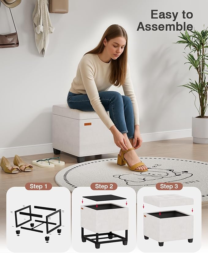 ABHENG Chenille Cover Steel Frame Ottoman