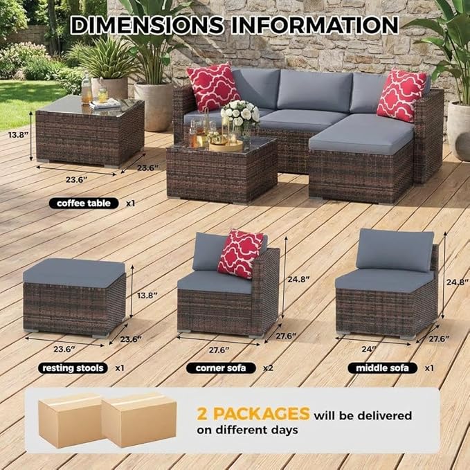 5 PCS Outdoor Sectional Sofa Set, Outdoor Patio Set Sectional Sofa, All-Weather