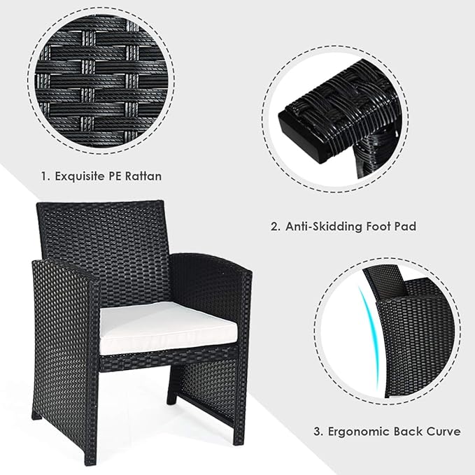 Tangkula Patio Wicker Conversation Furniture Set, Patiojoy Sofa & Table Set w/4