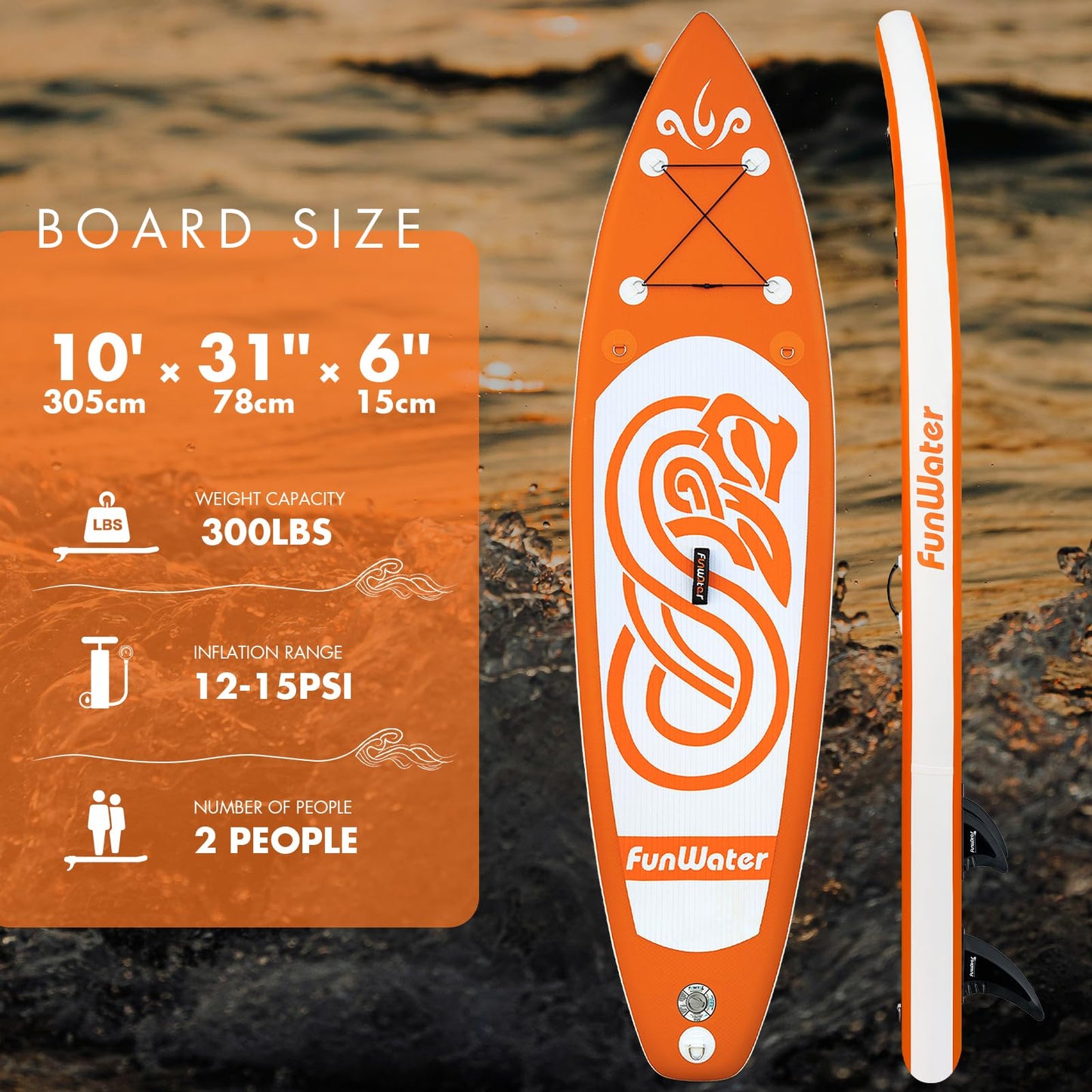 FunWater SUP Inflatable Stand Up Paddle Board 10'x31''x6'' Ultra-Light Inflatable Paddleboard with ISUP Accessories,Fins,Adjustable Paddle, Pump,Backpack, Leash, Waterproof Phone Bag,Kayak Seat