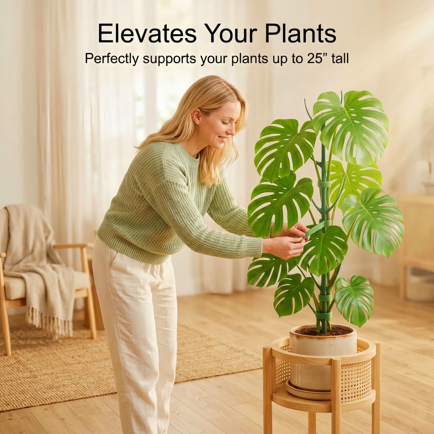 20-Pack Monstera Plant Support Stakes - Stackable Sticks for Indoor Plants up to 46" - Outdoor Garden Poles & Trellis with Tape & Twist Tie for Climbing Vines