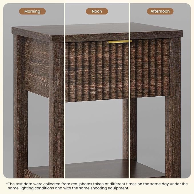Fluted Night Stand with Golden Handle, Bedside Table with Storage Shelf