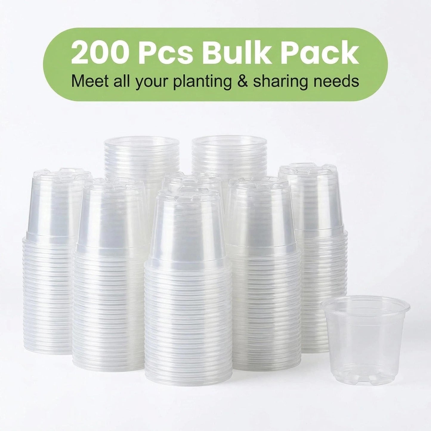 FufuHalo 200 Pack 3 Inch Clear Nursery Pots with Drainage Holes, Transparent Plastic Seed Starter Pots for Indoor Plant Propagation, Succulents and Cuttings, Bulk Lightweight Gardening Planters