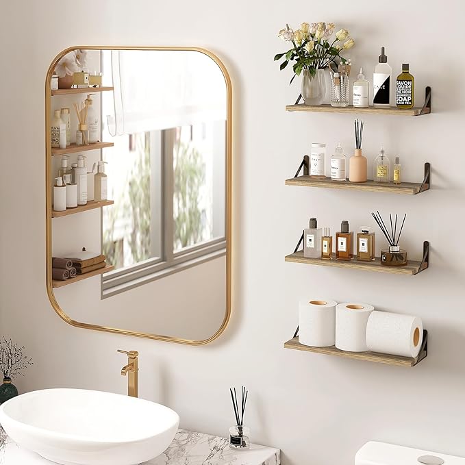 Fixwal Shelves for Room Wall, Width 4.75in Rustic Wood Wall Storage, Floating