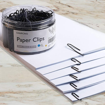 520 PCS Black Paper Clips Assorted Sizes, Small Medium and Large (1.1", 1.3" & 2"), Paperclips for Office, School, Home Supplies-Black