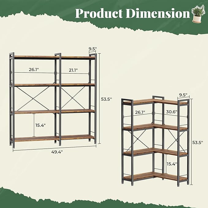 Huuger 4 Tier Bookshelf, L Shaped Corner Bookshelf