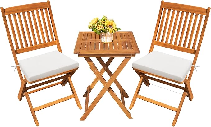 Devoko Outdoor 3 Piece Folding Patio Bistro Set Acacia Wood Bistro Table and