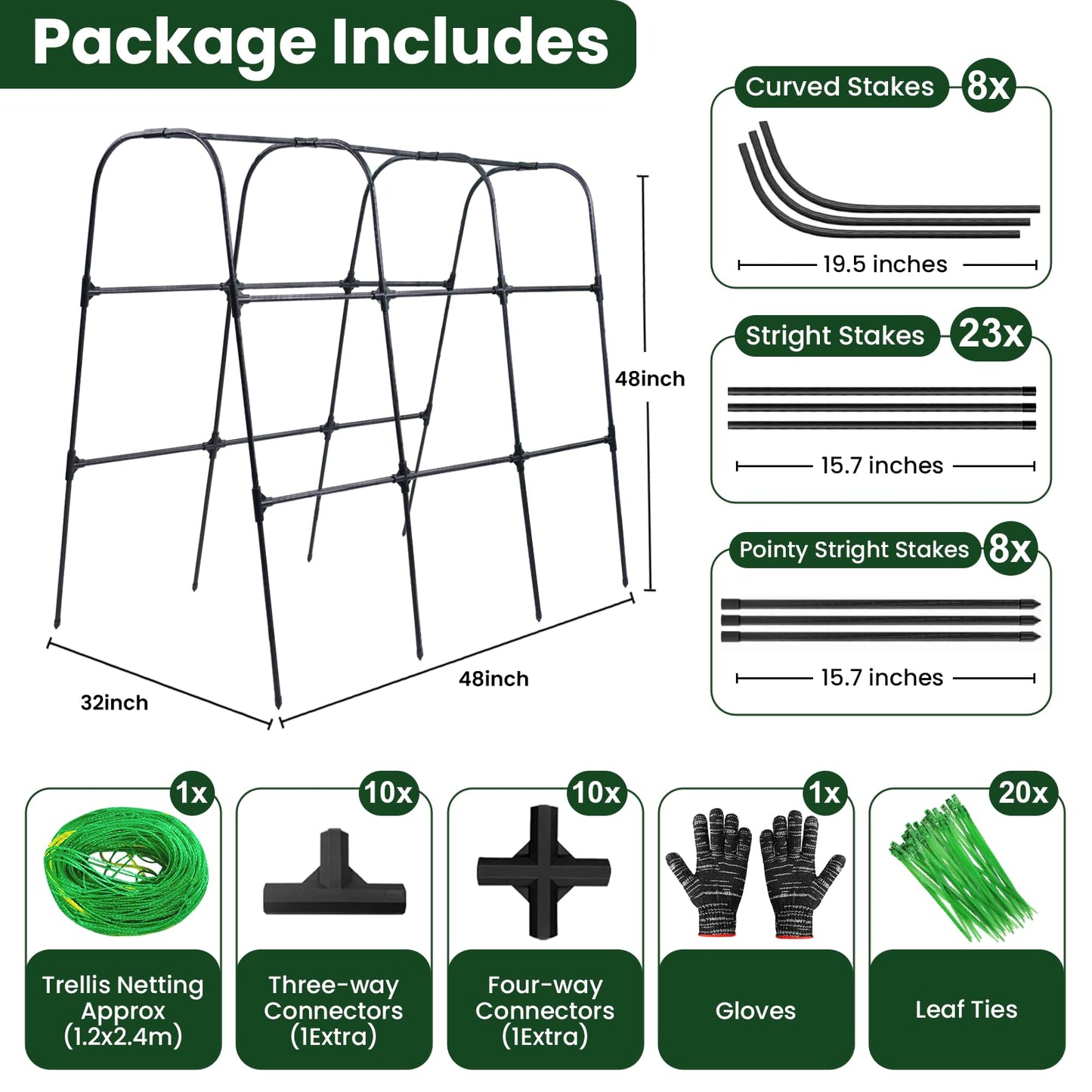 OTOSUNNY Cucumber Trellis, 50x48 inch Metal Garden Arch Trellis for Climbing Plants Outdoor, Plant Support for Vegetable Vine Tomato Green Bean Pea Cucumber Trellis for Raised Bed Garden, Black