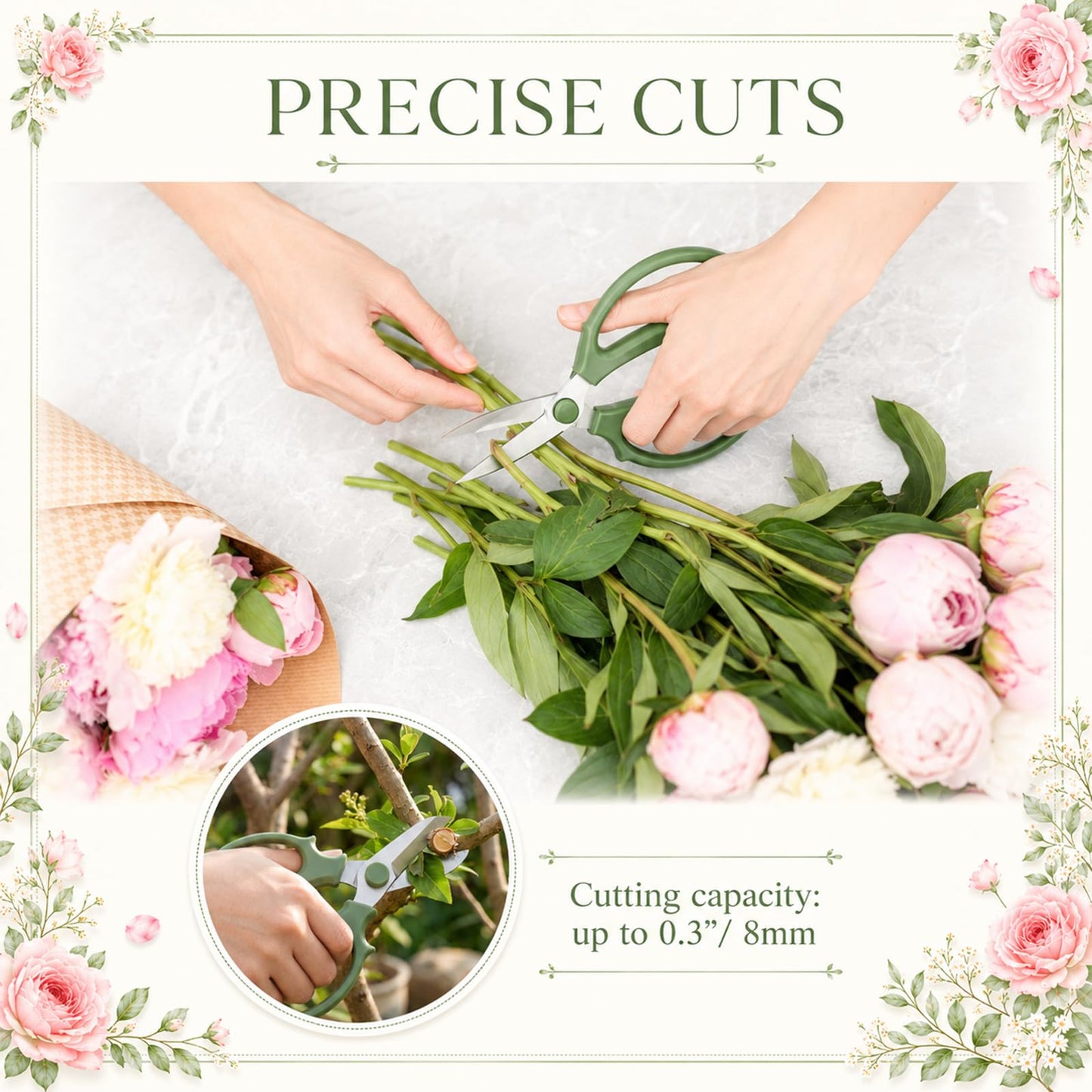 Kigeli 8 Pieces Garden Flower Scissors Floral Shears Garden Pruning Shears with Comfortable Handles for Flower Arrangement Fruit Picking Trimming Household (Green)