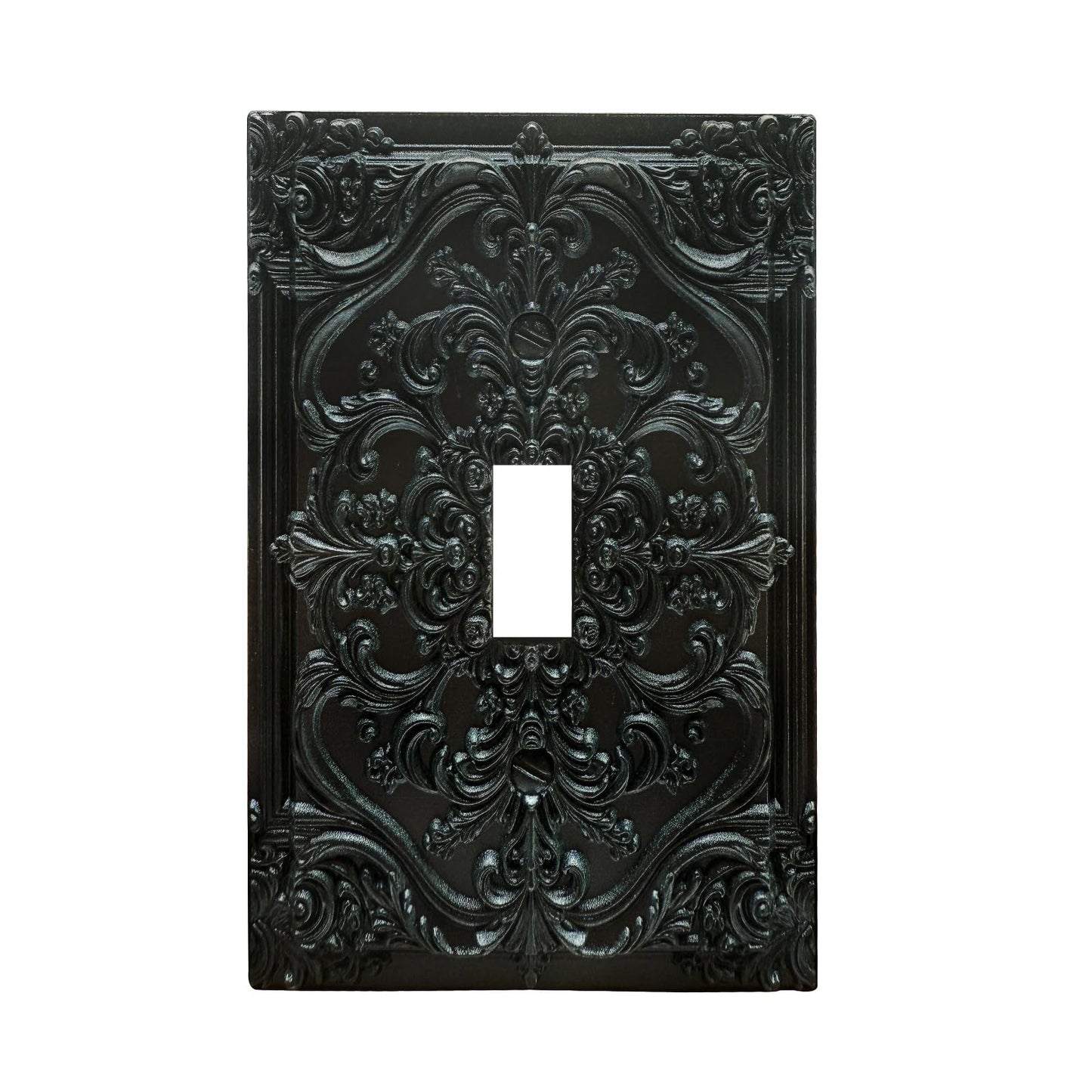 Spshian Decorative Light Switch Plate Covers Black Flower Elegant 3D Floral Embossed 1 Gang Light Switch Cover Plate Single Toggle Wall Plate Outlet Covers Faceplate for Bedroom Home Decor