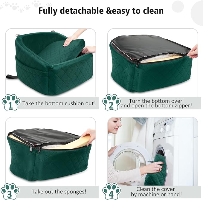 NEEZUKAR Dog Car Seat for Small Medium Dogs,Detachable Washable Dog Booster Seat Under 30lbs, Pet Car Seats Travel Bed with Storage Pockets and Safety Belt(Green)