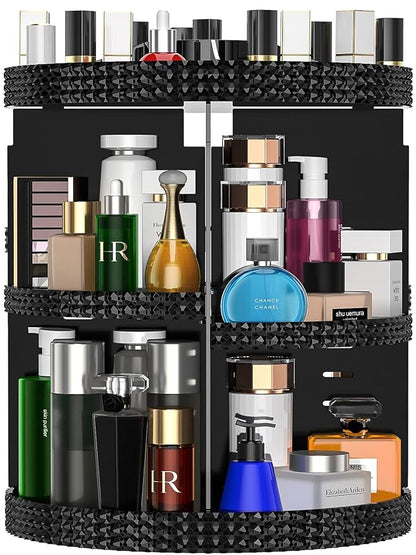 Awenia Makeup Organizer 360-Degree Rotating, Adjustable Makeup Storage, 7 Layers Large Capacity Cosmetic Storage Unit, Fits Different Types of Cosmetics and Accessories, Plus Size(Black)